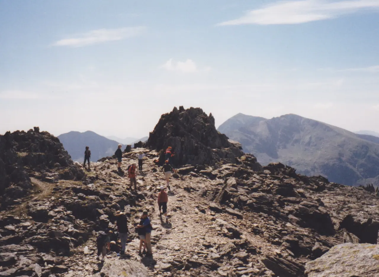 The summit of Glyder Fawr, with the Snowdon Horseshoe behind